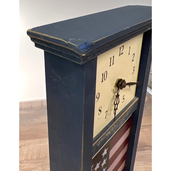 Rustic Patriotic Wooden Tabletop Clock With American Flag Design - Picture 5 of 5